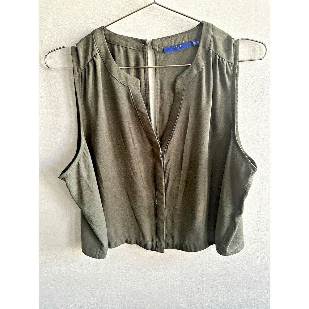 Apt 9 Blouse Top WMNS L Olive Green Sleeveless Office Corpcore Minimalist Basic
